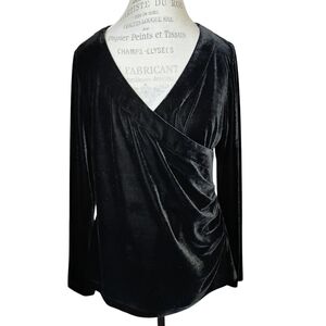 Soft Surroundings Velvet Long Sleeve Top Black Size Medium Faux Wrap Whimsigoth